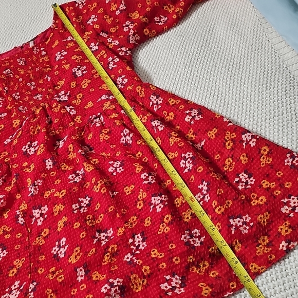 Free People Womens Red‎ Floral Chiffon Long Sleeve Mini A Line Dress Sz 0 EUC - Picture 14 of 16